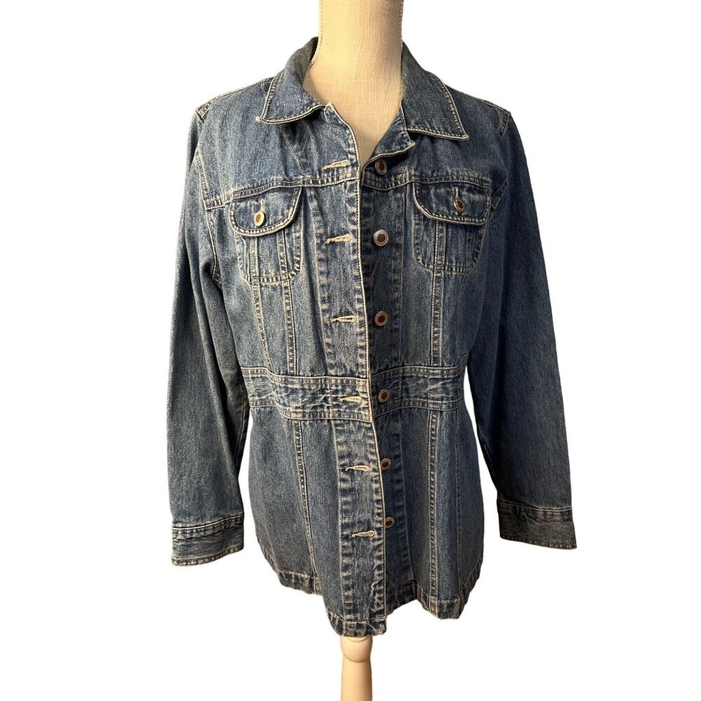 Jamaica Bay Denim Blue Jean Jacket Coat Women Large Denim Buttons Stitching